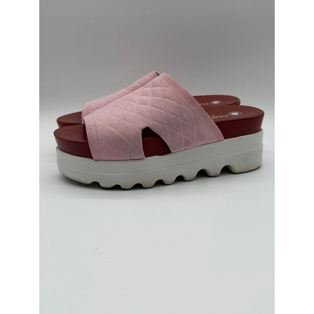 Nurture ROAM Pink Quilted Knit Platform‎ Slide Sandals Womens 8.5